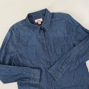 Bongo Women's Long Sleeve Denim Shirt Chambray Blue Button Up Size L